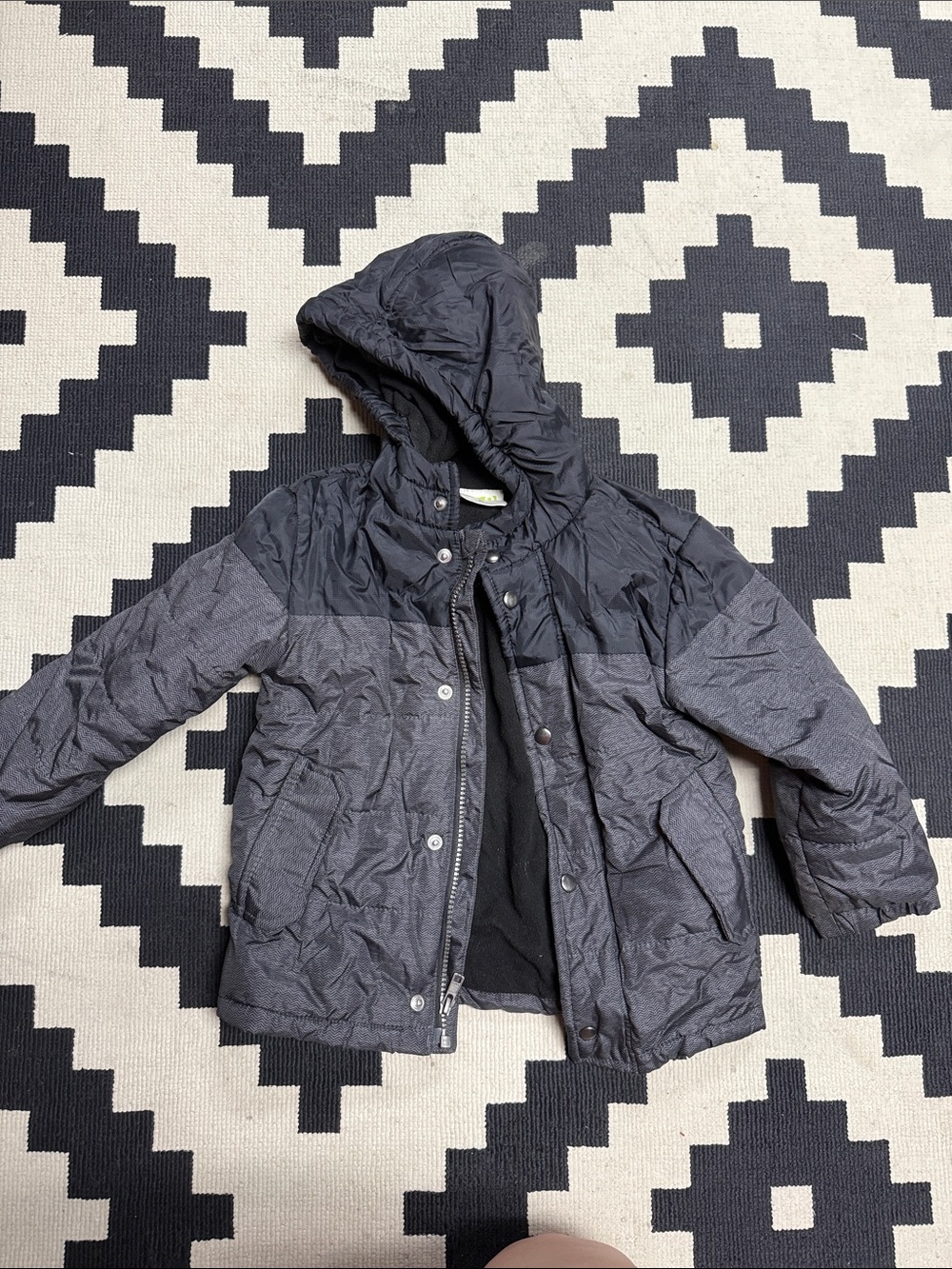 Crazy 8 Boys Two-Tone Hooded Puffer Jacket in Charcoal and Black